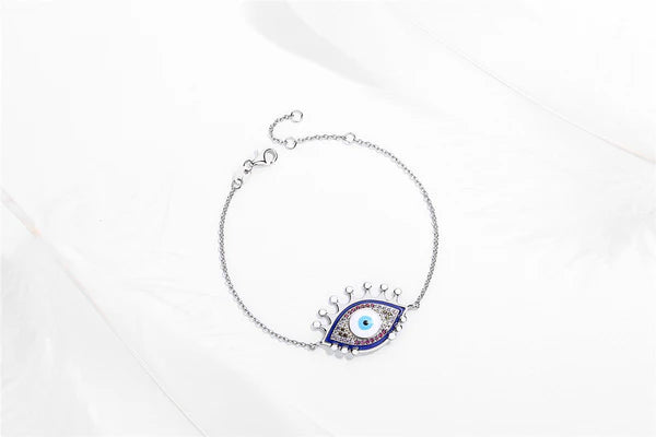 Good Lucky Evil Blue Eye Adjustable 925 Sterling Silver Bracelet