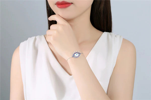 Good Lucky Evil Blue Eye Adjustable 925 Sterling Silver Bracelet