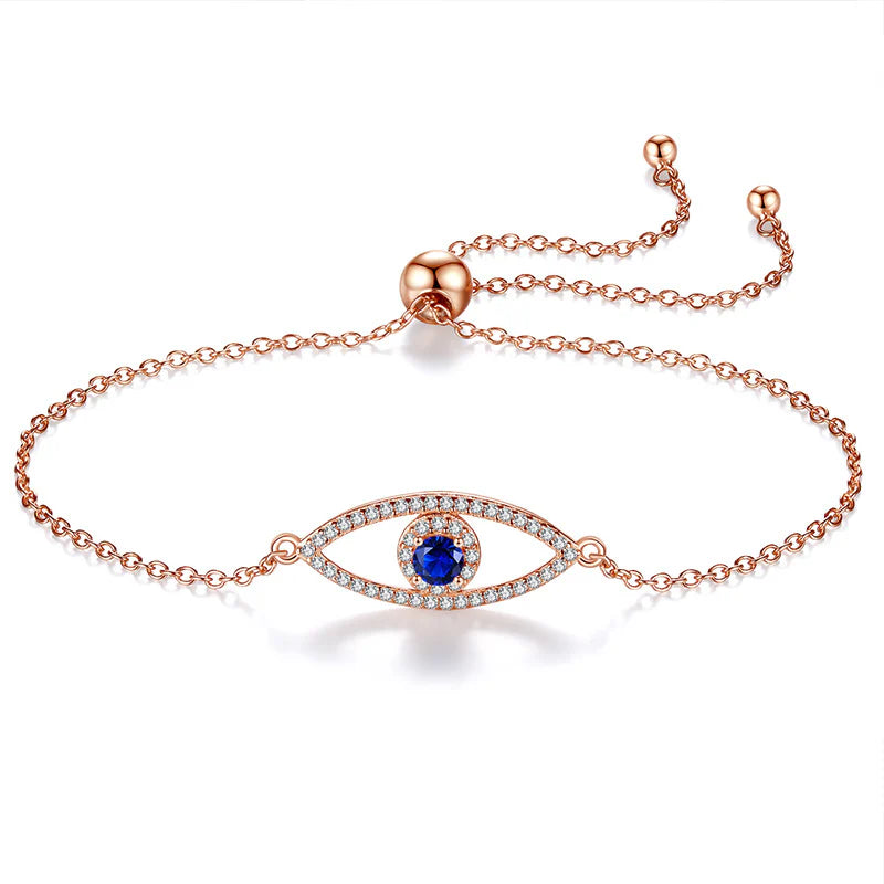 Blue Eye Bracelet for Women, Sterling Silver, Layered Design with Crystals and Diamonds, Delicate Gift